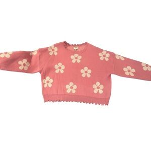 Hayden Pink and White Crew Neck Sweater with Floral Design